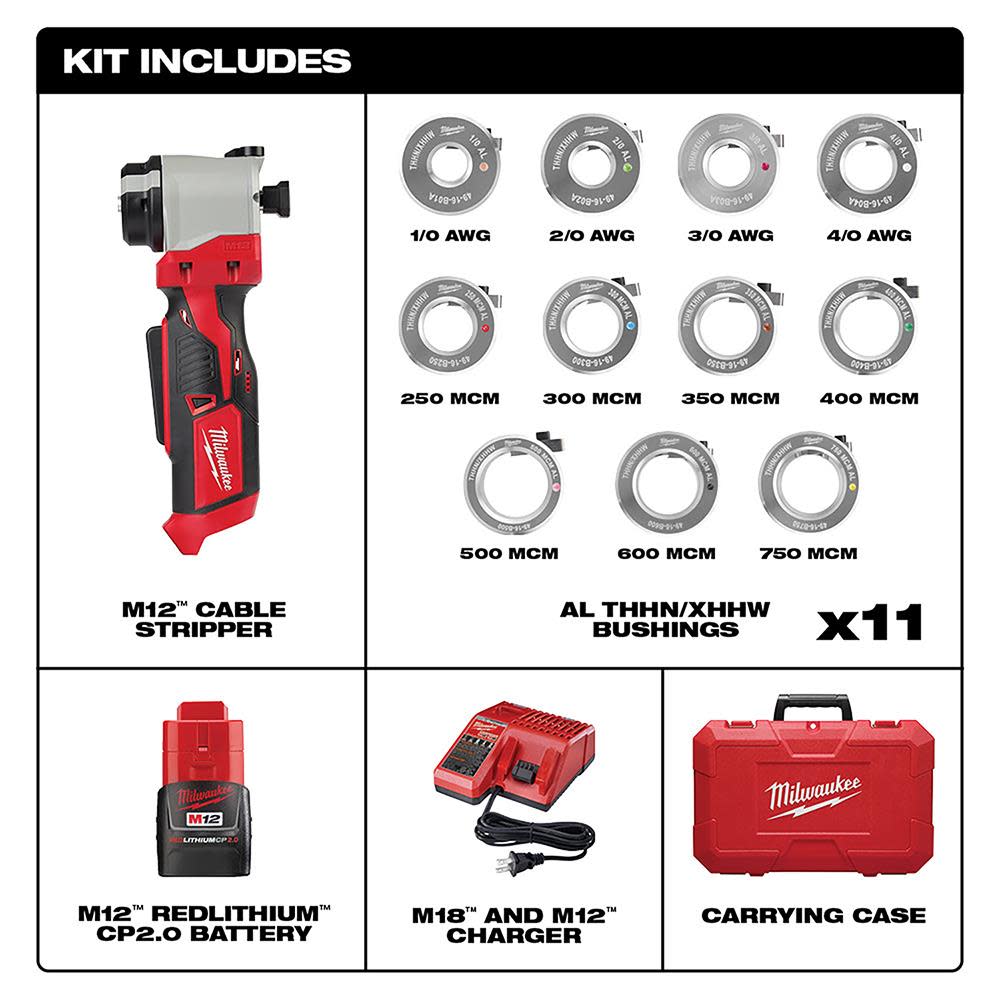 Milwaukee M12 Cable Stripper Kit for Al THHN / XHHW - Ascmtools