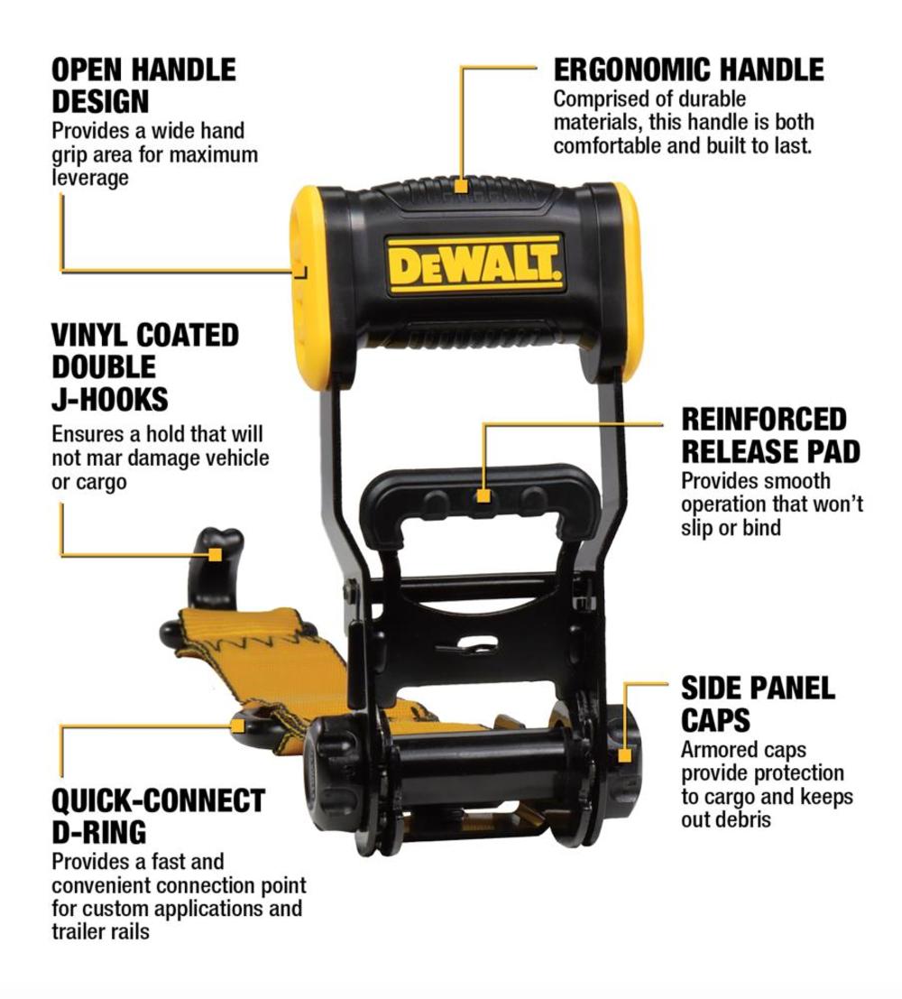 DEWALT Ratchet Tie Down Straps 1.5″ x 16′ 3300lb Break Strength 2pk - Ascmtools