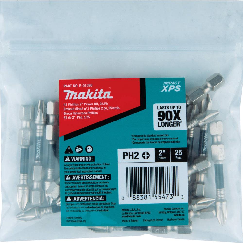 Makita Impact XPS #2 Phillips 2″ Power Bit – 25 Pack - Ascmtools