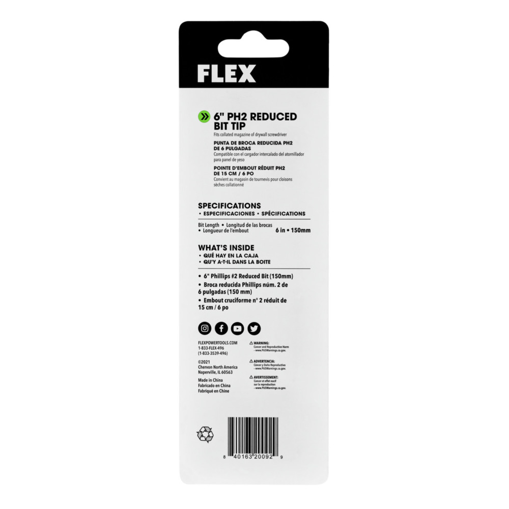 FLEX 6″ Phillips Bit For Collated Attachment 5pk - Ascmtools