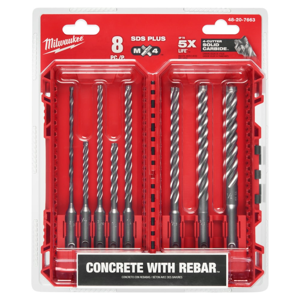 Milwaukee SDS Plus MX4 4 Cutter Drill Bit Kit 8pc - Ascmtools