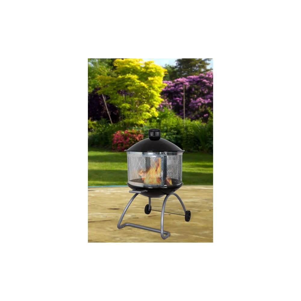 Living Accents Wheeled Wood Fire Pit 28″ Round Porcelain/Steel - Ascmtools