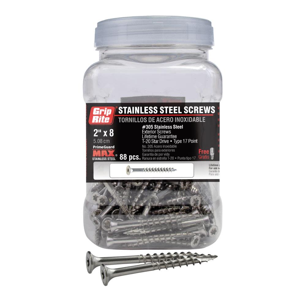 Grip Rite PrimeGuard Max Deck Screws Stainless 2″ Star Drive Head 88 Screws - Ascmtools