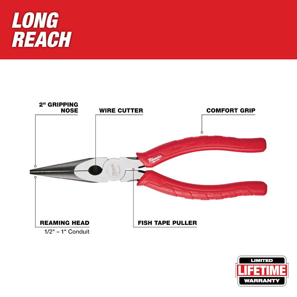 Milwaukee 8 In. Long Nose Pliers - Ascmtools
