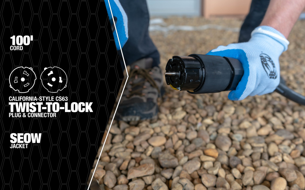 Southwire 1919 Twist Lock Generator Power Extension Cord 50Amp 6/3 & 8/1 SEOW Black 100′ - Ascmtools