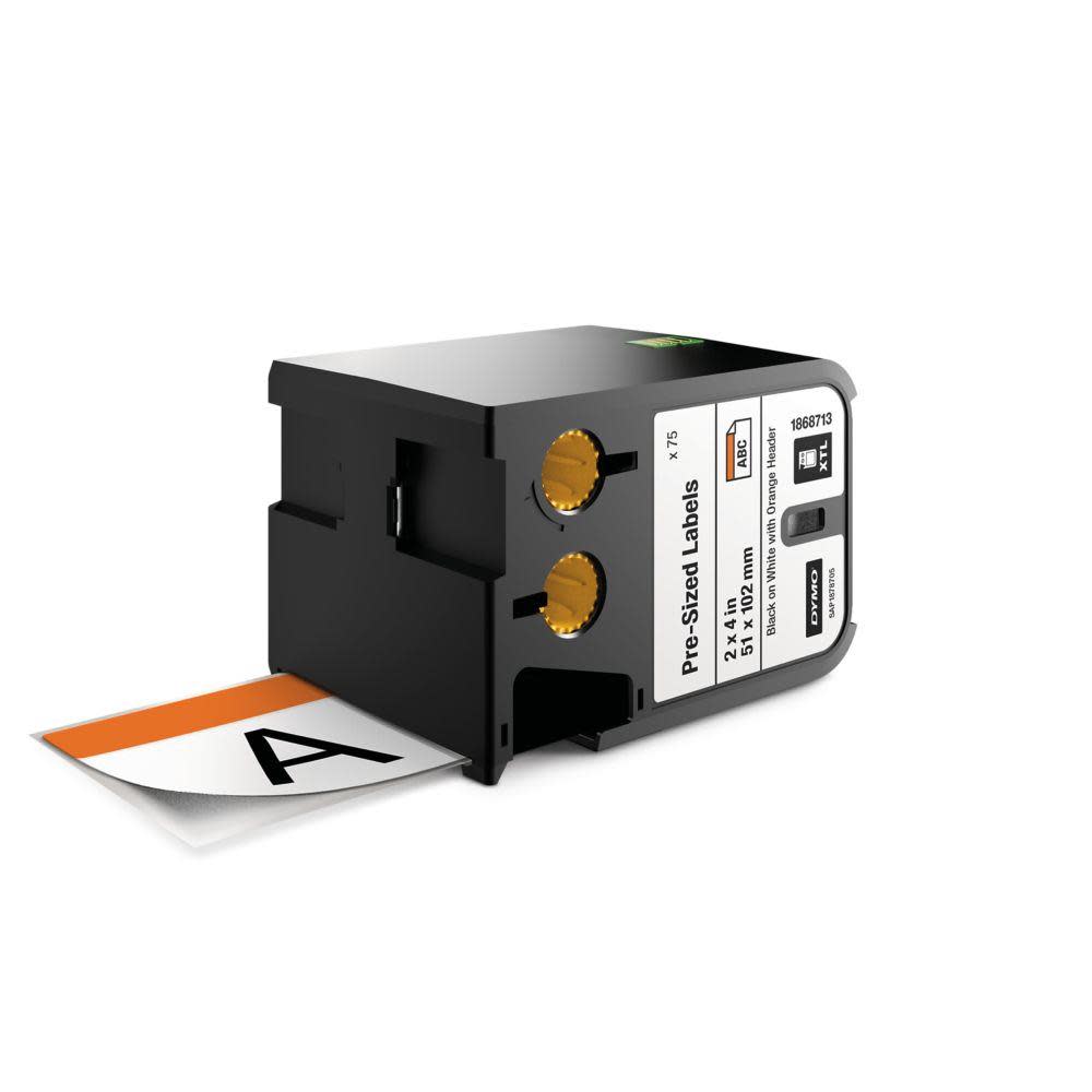 Dymo XTL 2″ x 4″ Pre Sized Label Black On White with Orange Header - Ascmtools