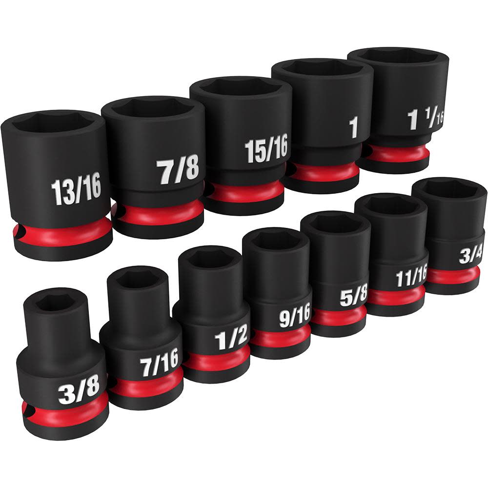 Milwaukee 1/2″ Drive SAE Standard 6 Point Impact Socket 12pc - Ascmtools