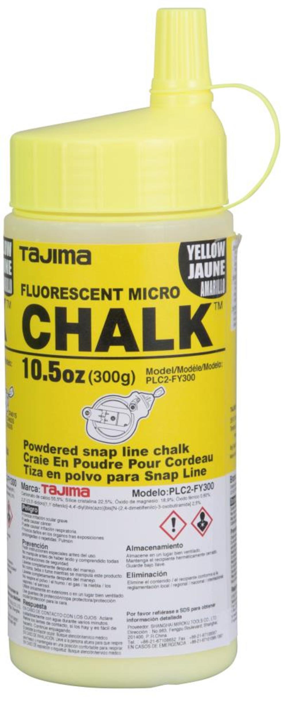 Tajima CHALK-RITE Micro Chalk Ultra-Fine Fluorescent Yellow Chalk 300 Gr./ 10.5 Oz. with Easy Fill Nozzle - Ascmtools