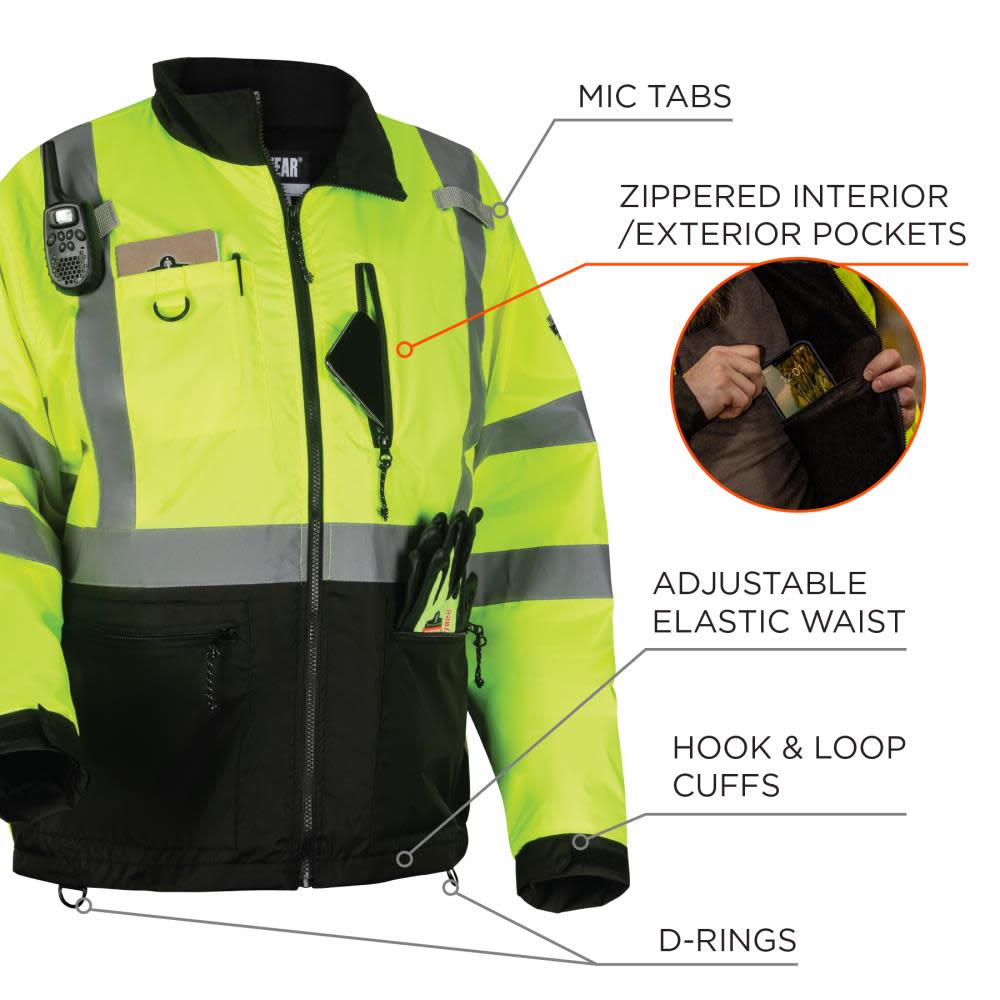 Ergodyne GloWear 8351 Jacket Windbreaker Water Resistant Lime Hi Vis XL - Ascmtools