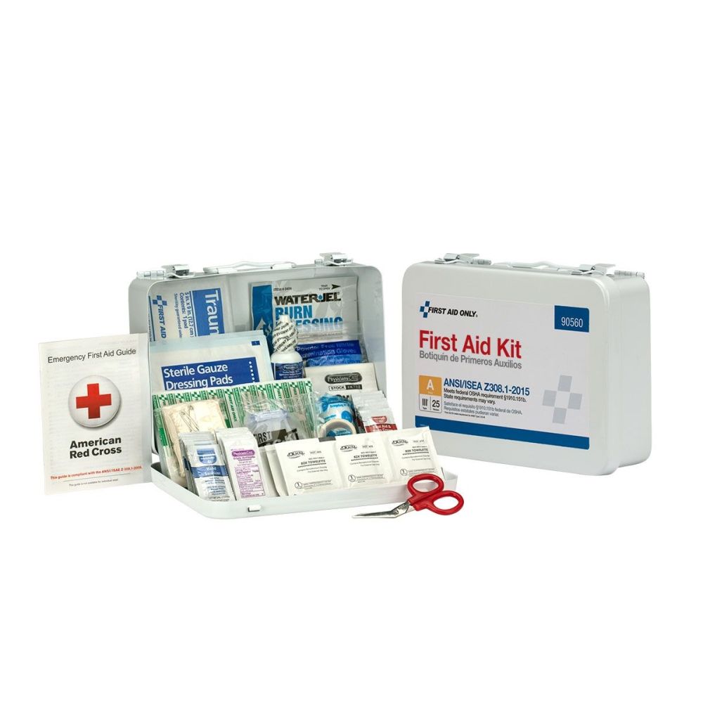 First Aid Only First Aid Kit 25 Person Bulk Metal Case ANSI A - Ascmtools