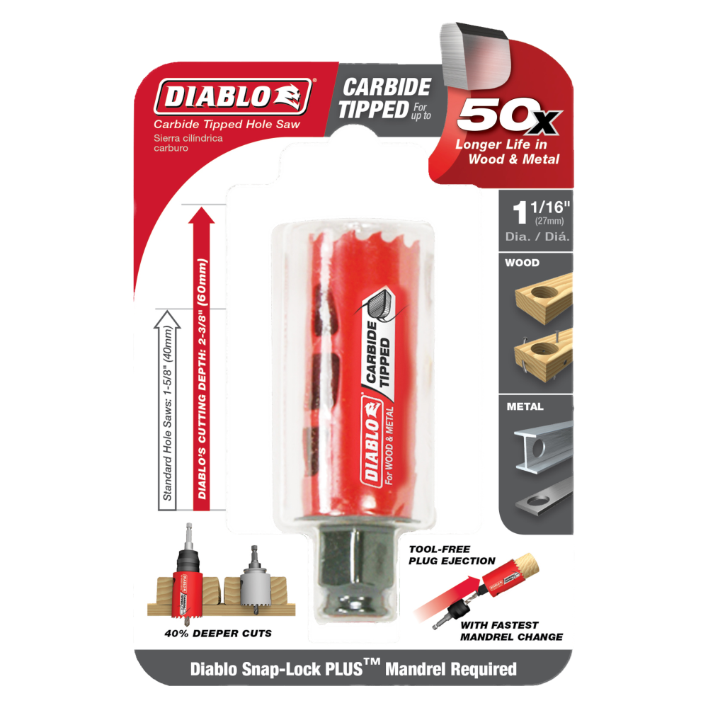 Diablo Tools 1-1/16″ (27mm) Carbide-Tip Wood & Metal Holesaw - Ascmtools