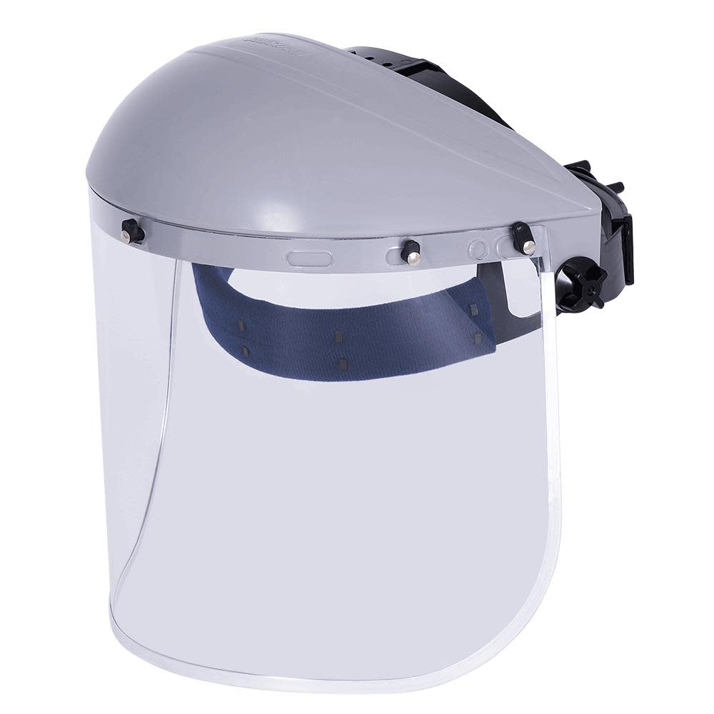 Sellstrom Single Crown Safety Face Shield with Ratchet Headgear Uncoated Aluminum Bound Window Clear Tint Gray Crown - Ascmtools