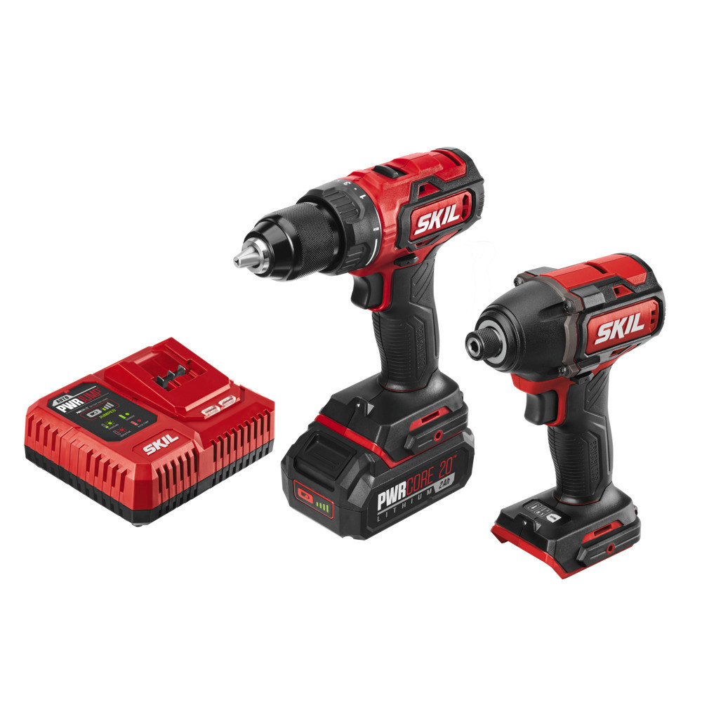 SKIL PWRCORE 20 Brushless 20V Drill Driver & Impact Driver Kit - Ascmtools