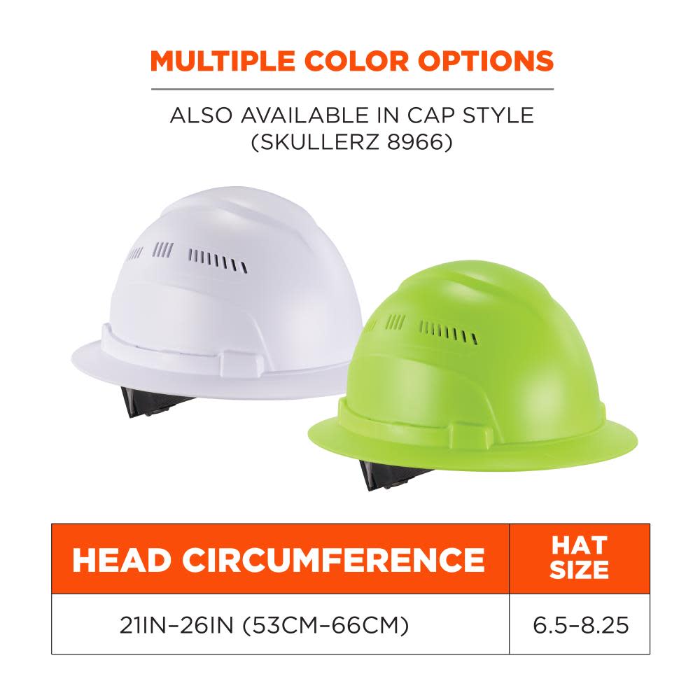 Ergodyne Skullerz 8968 White Lightweight Full Brim Hard Hat Vented Class C - Ascmtools