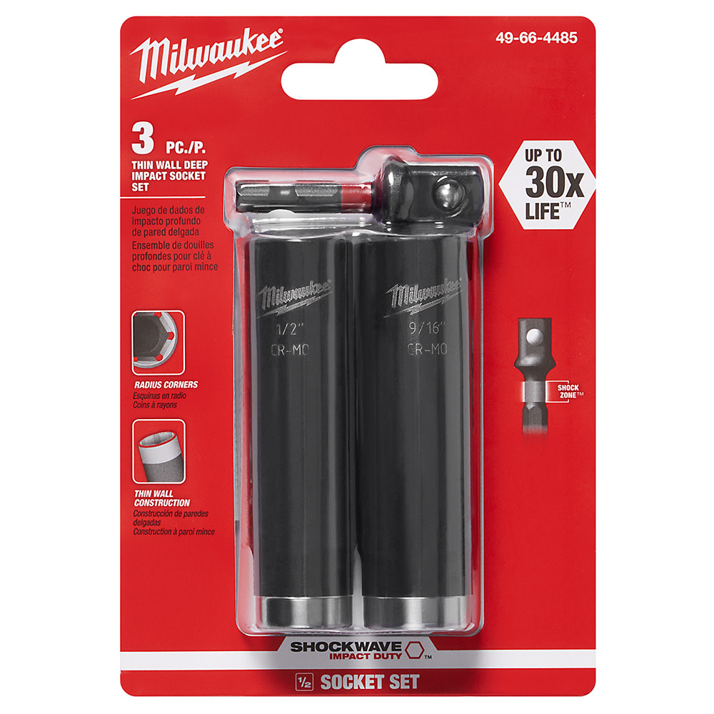 Milwaukee Impact Socket 3PC 1/2″ Drive SAE DP 6 Point Tool Set - Ascmtools