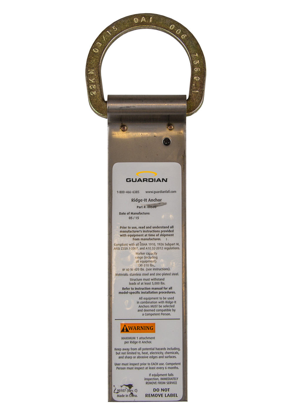 Guardian Fall Protection Ridge-It Anchor 9 3/4″ with Single D Ring - Ascmtools