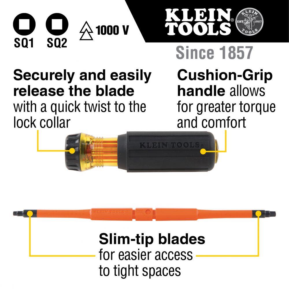 Klein Tools Insulated 2-Bit Driver #1/#2 Sq - Ascmtools