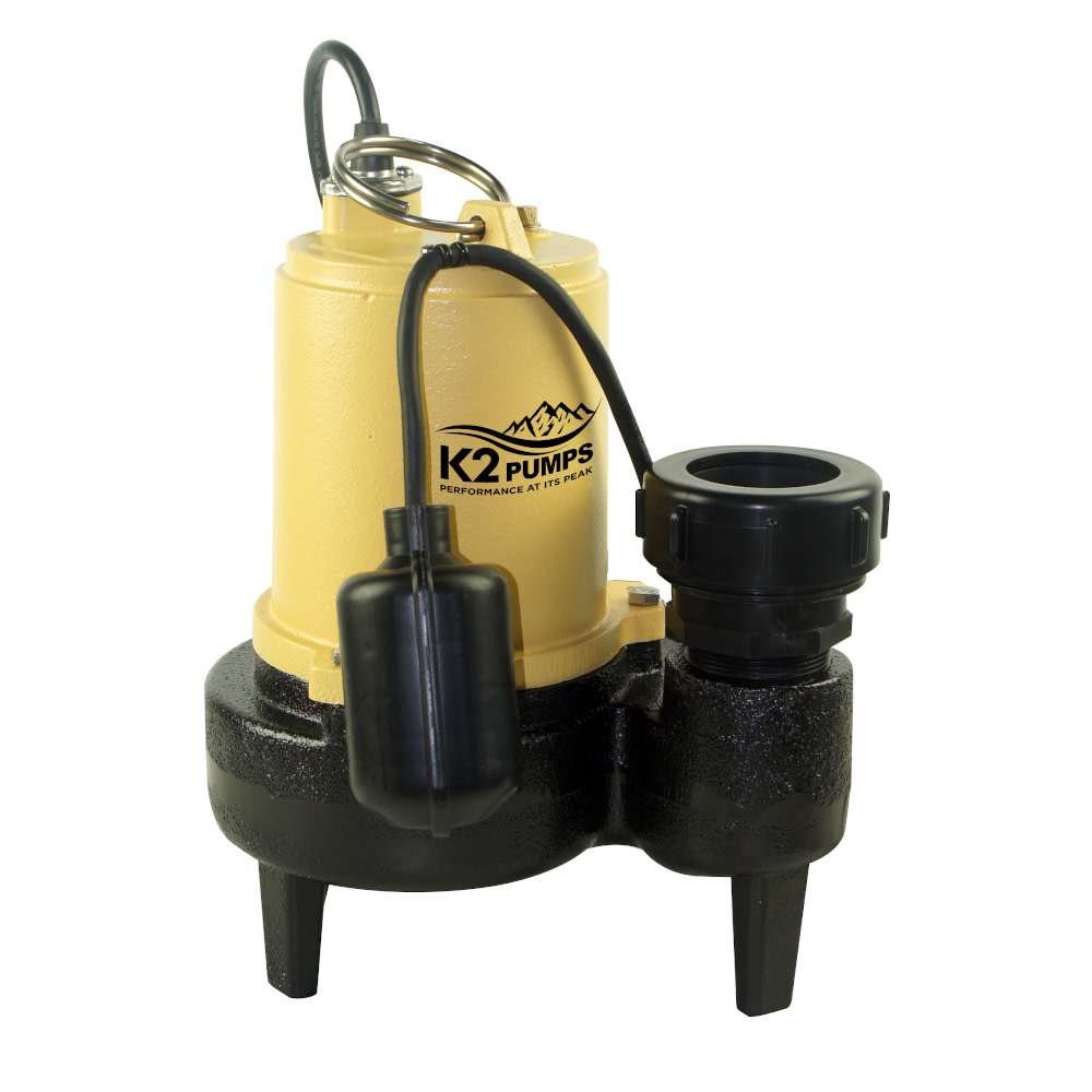 K2 Pumps Sewage Pump 1/2 HP Cast Iron with Piggyback Tethered Switch - Ascmtools