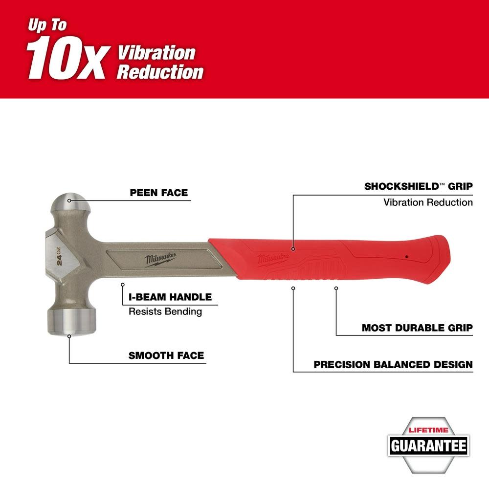 Milwaukee 24oz Steel Ball Peen Hammer - Ascmtools
