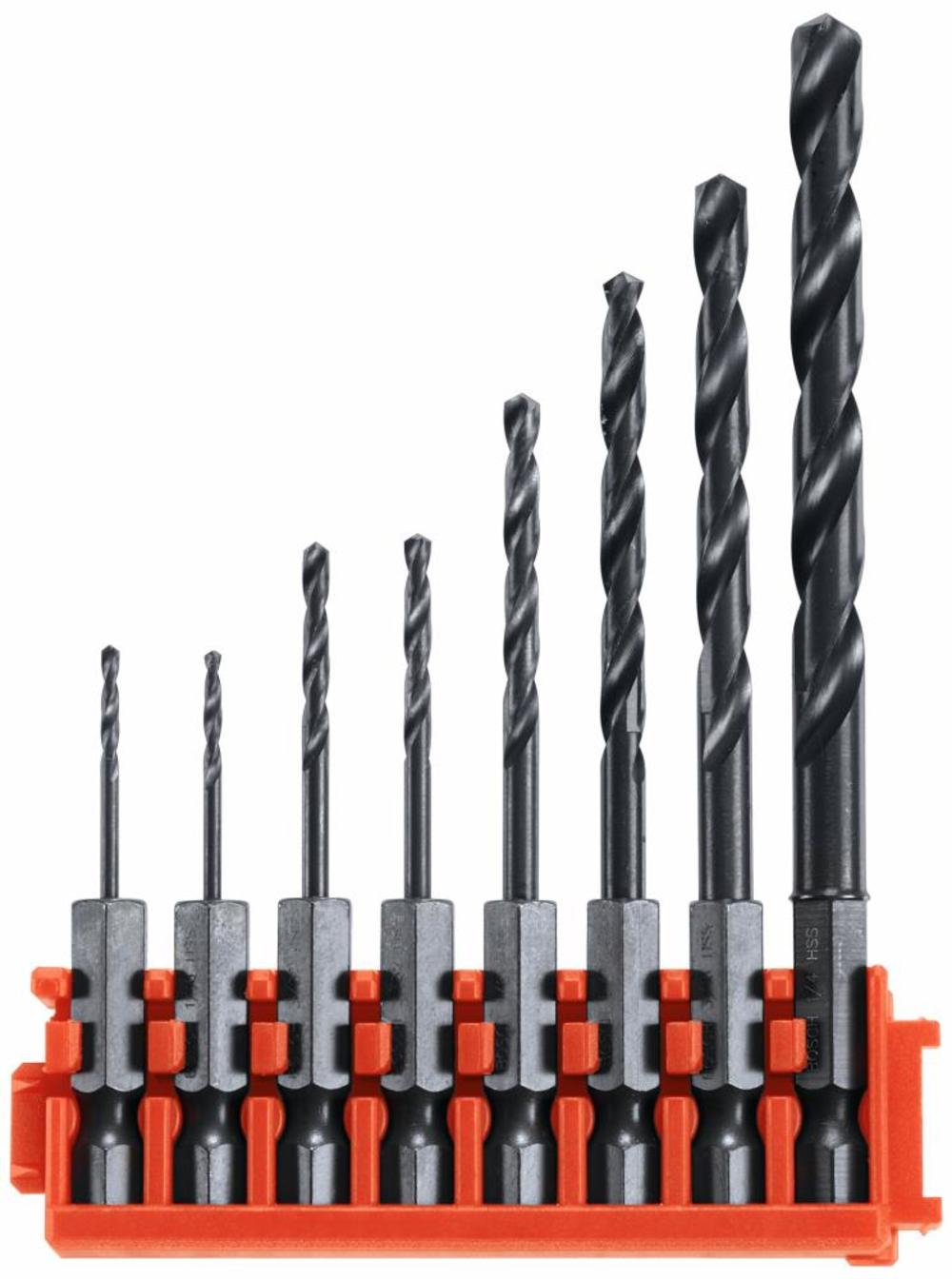 Bosch 8 pc Impact Tough Black Oxide Drill Bits with Clip for Custom Case System - Ascmtools
