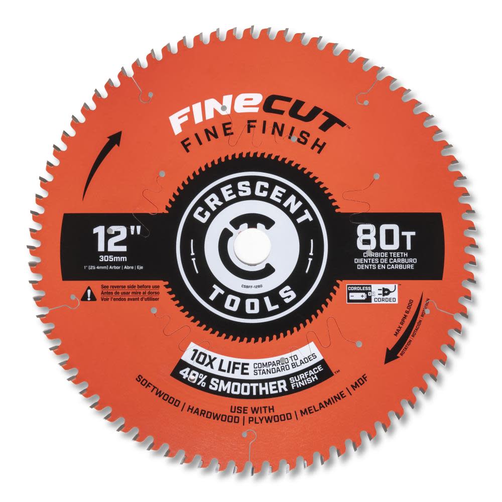 Crescent Circular Saw Blade 12″ x 80 Tooth Fine Cut Fine Finishing - Ascmtools