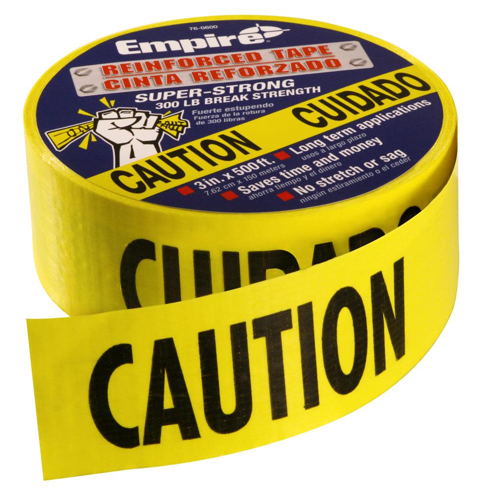 Empire Level 500 ft. Reinforced Yellow Barricade Tape – CAUTION/CUIDADO - Ascmtools