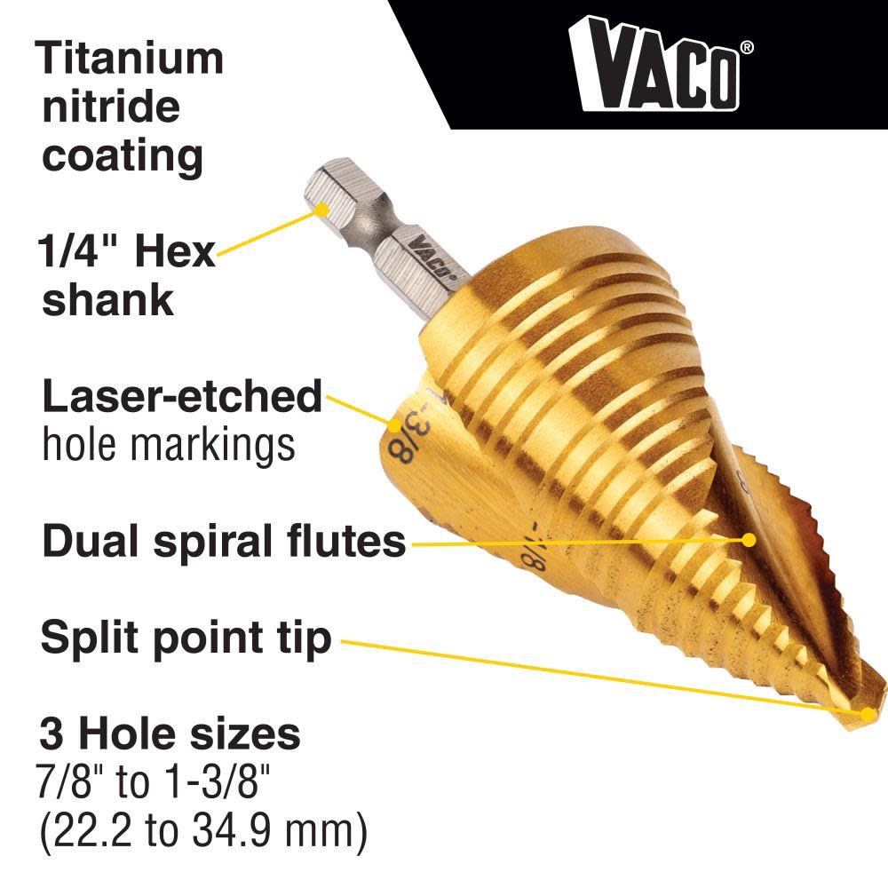 Klein Tools 7/8″ to 1 3/8″ Step Drill Bit VACO - Ascmtools