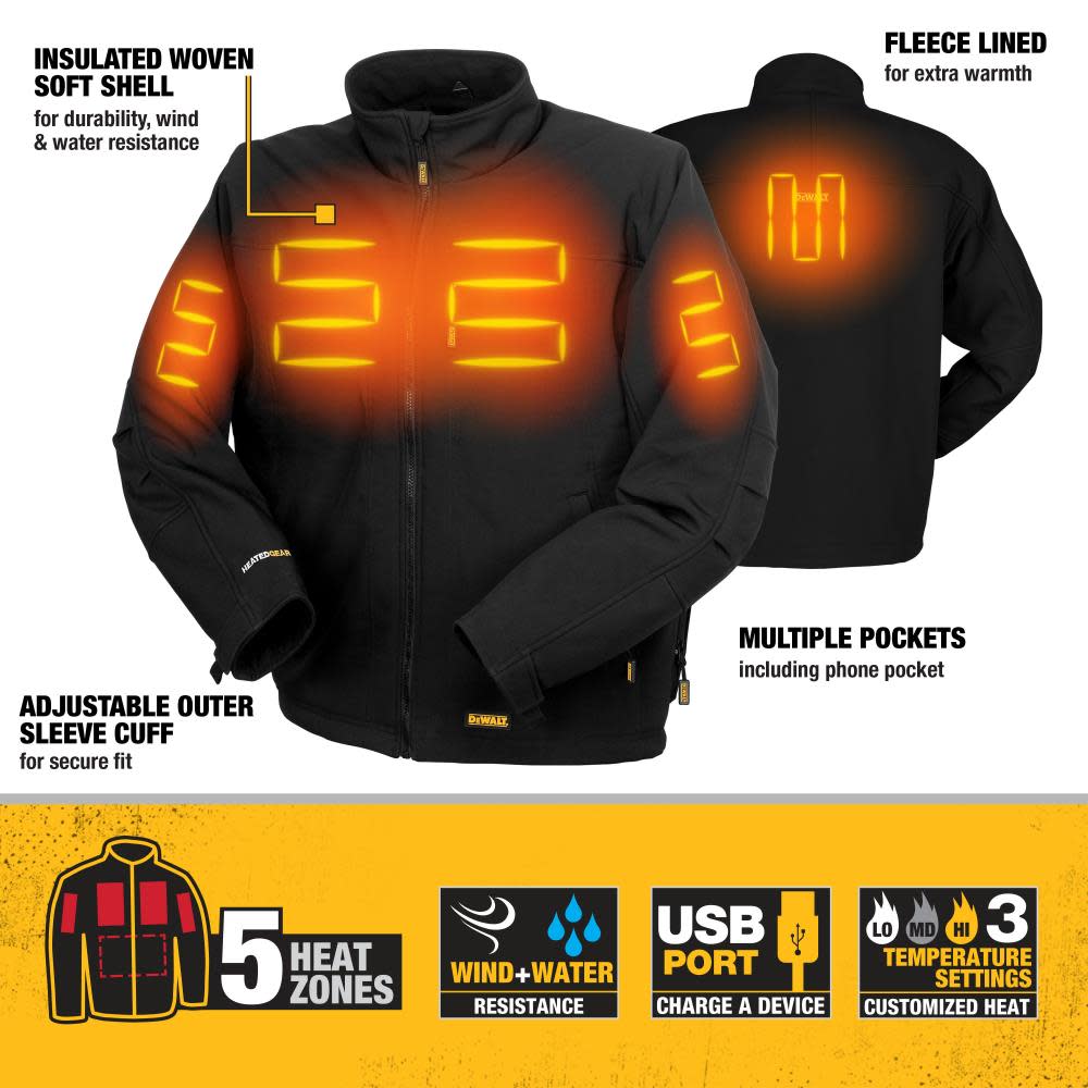 DEWALT Heated Kit Black Soft Shell Work Jacket Large - Ascmtools