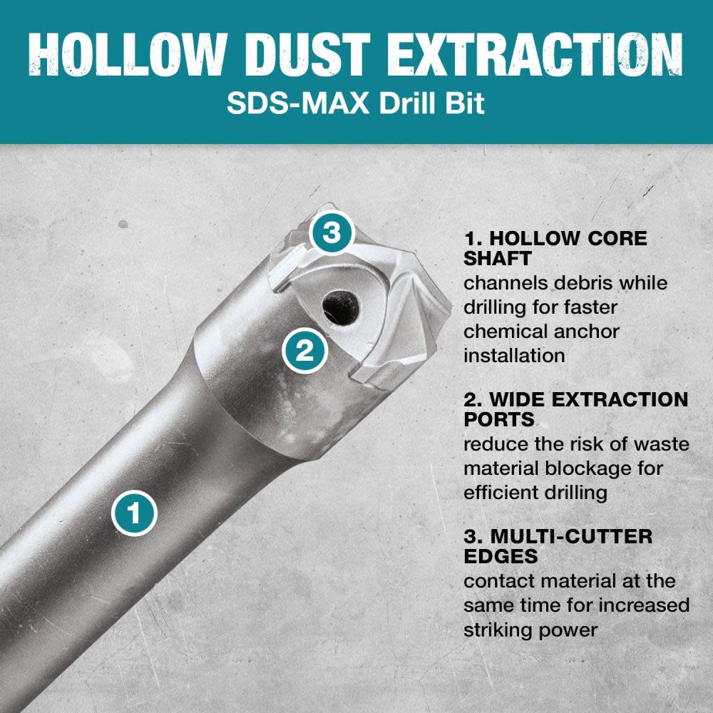 Makita 1-1/8″ x 24″ SDS-MAX Dust Extraction Drill Bit - Ascmtools