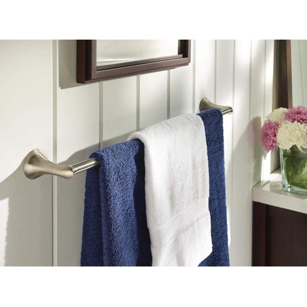 Moen Darcy Brushed Nickel 18″ Towel Bar with Press & Mark Stamp - Ascmtools