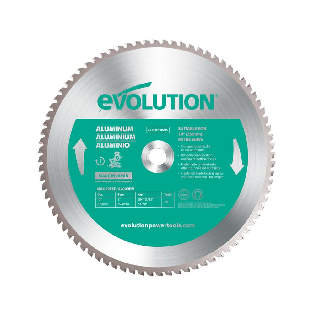 Evolution Power Tools 10″ x 80T Aluminum Cutting Miter Saw Blade - Ascmtools