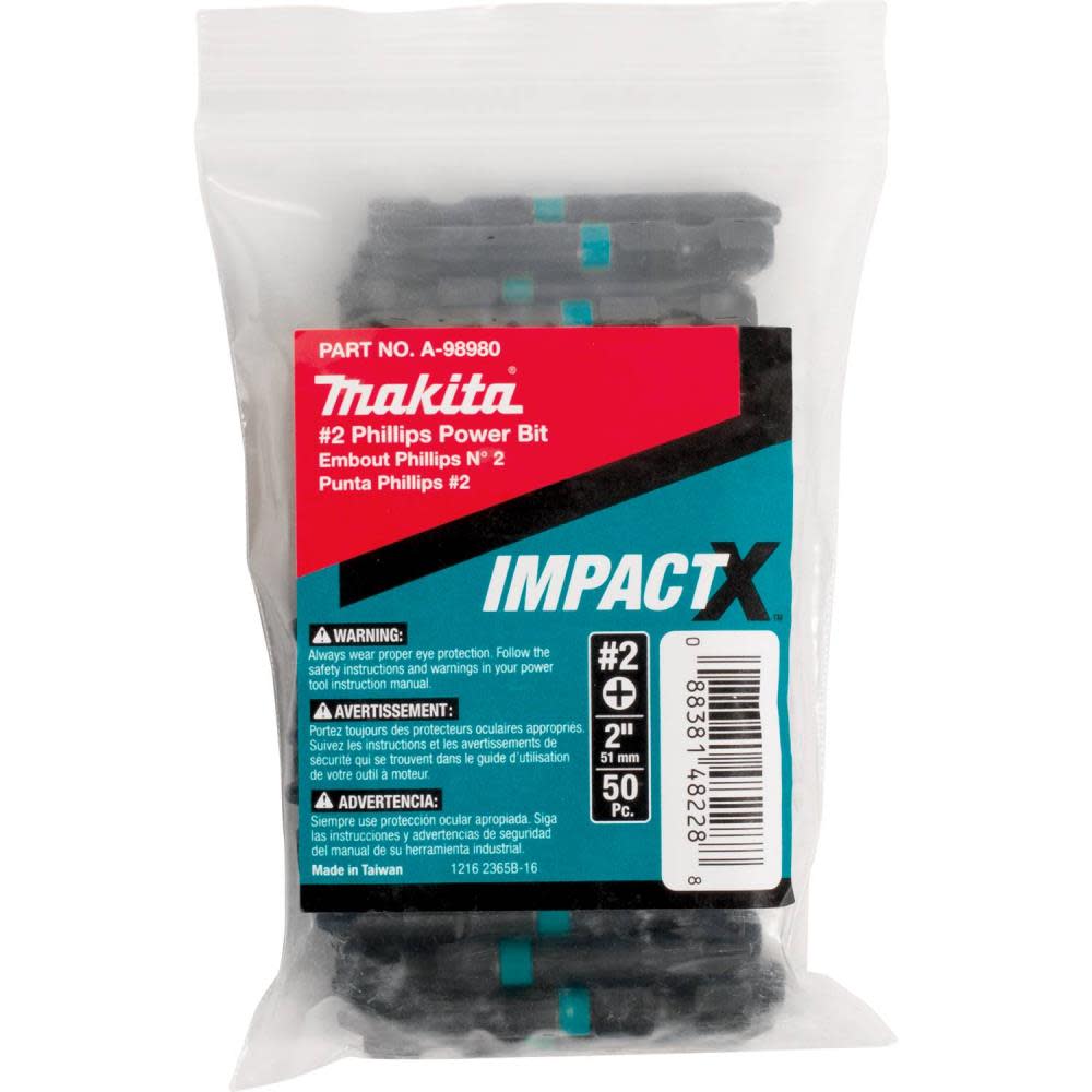 Makita Impact X #2 Phillips 2 Power Bit 50/pk Bulk - Ascmtools