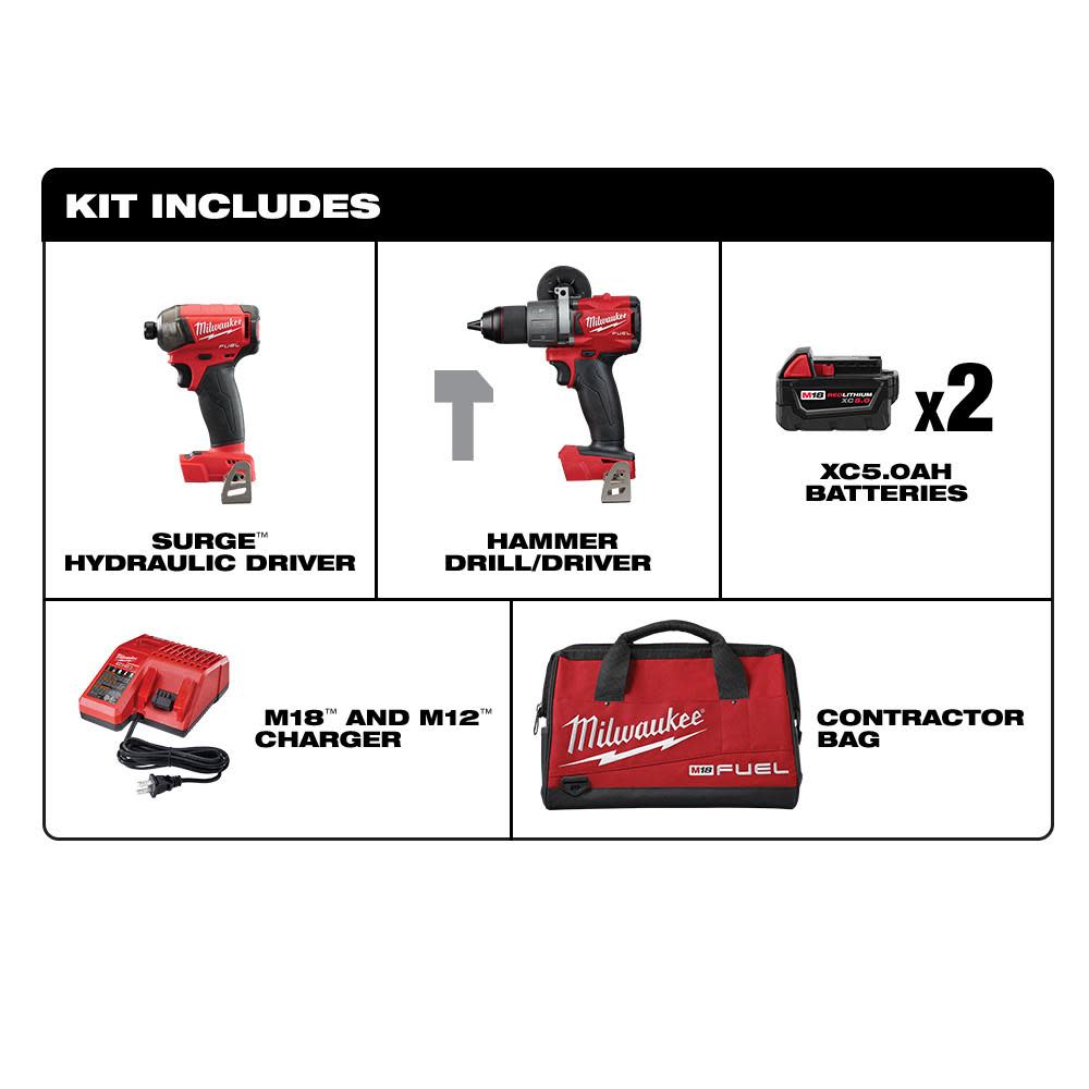 Milwaukee M18 FUEL 2-Tool Hammer Drill & SURGE Hydraulic Driver Combo Kit - Ascmtools