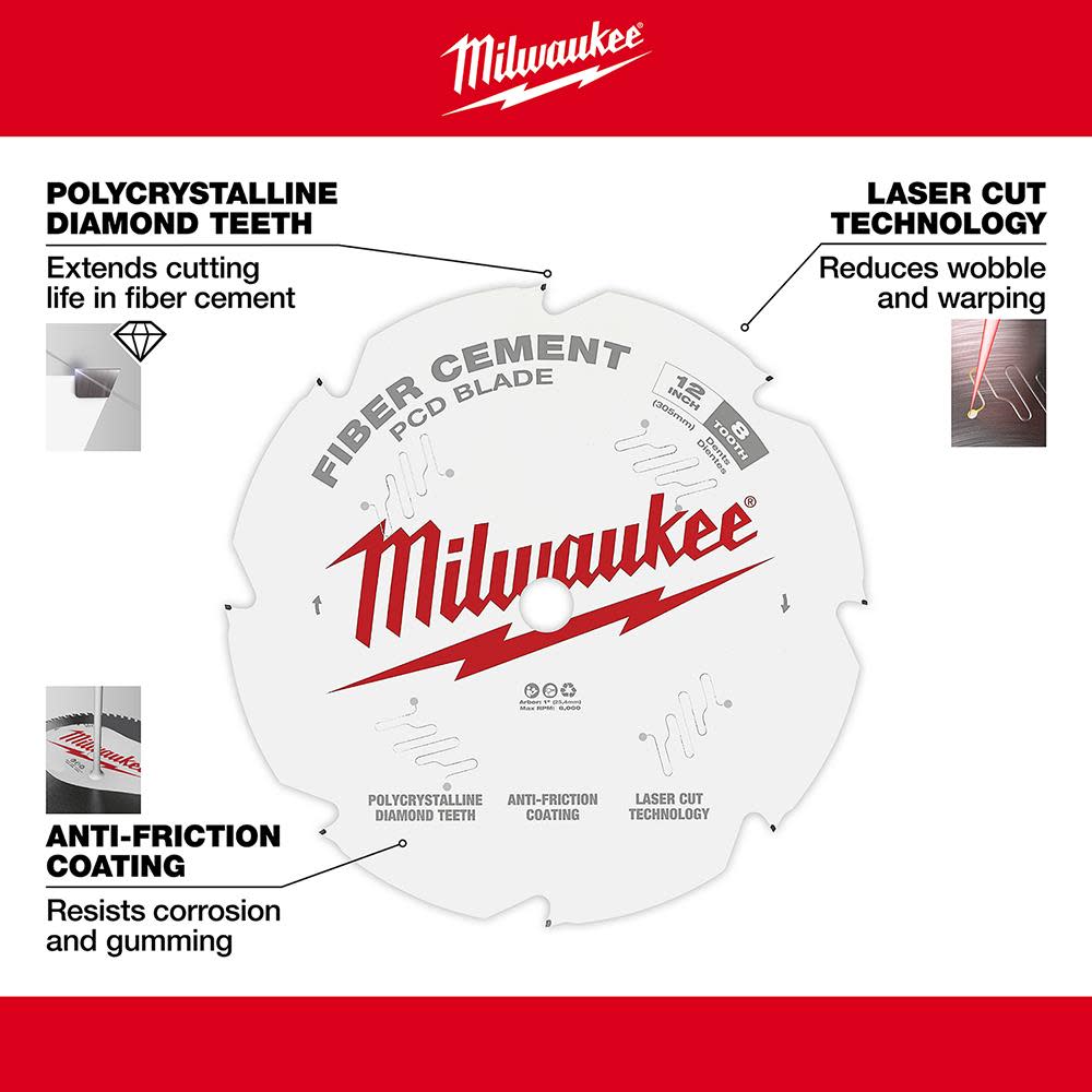 Milwaukee 12 in. PCD/Fiber Cement Circular Saw Blade - Ascmtools