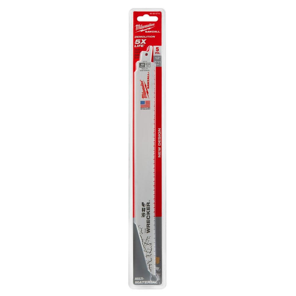 Milwaukee The Wrecker Multi-Material SAWZALL Blade 12 In. 7/11TPI 5 pk - Ascmtools