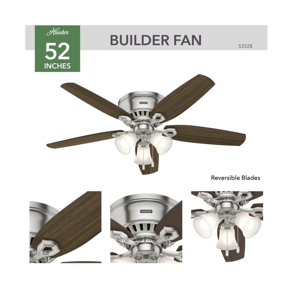 Hunter Fan Builder Ceiling Fan 52″ Brushed Nickel Brazilian Cherry - Ascmtools