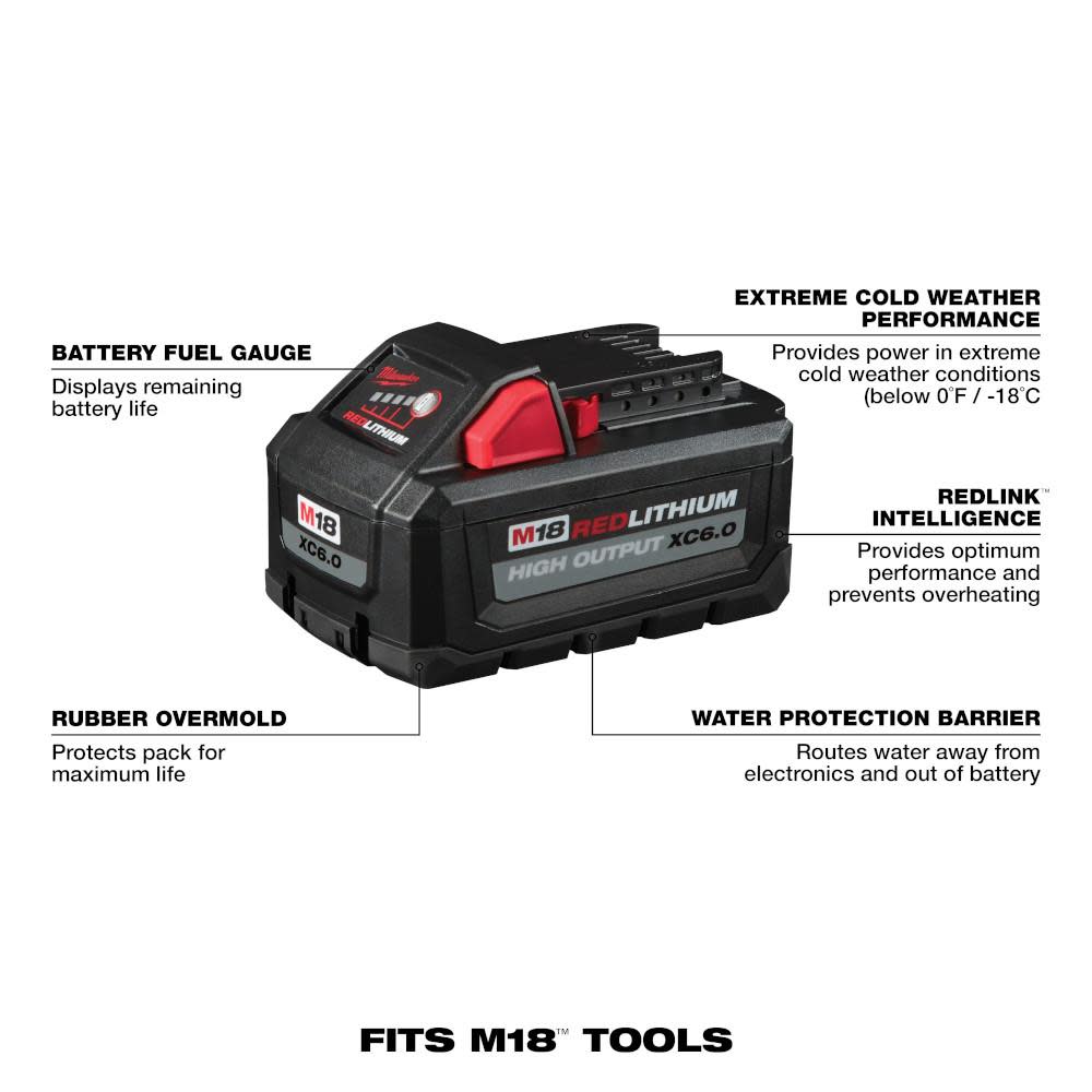 Milwaukee M18 REDLITHIUM HIGH OUTPUT XC 6.0Ah Battery Pack - Ascmtools