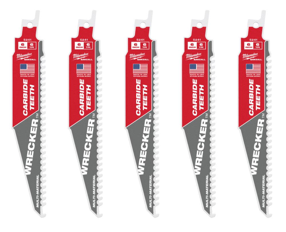 Milwaukee 6″ 6 TPI THE WRECKER with Carbide Teeth SAWZALL Blade 5PK - Ascmtools