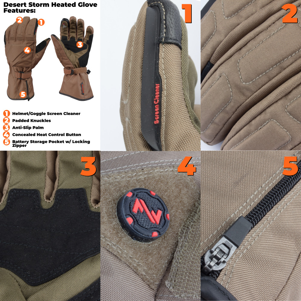 Mobile Warming Desert Storm Heated Gloves Unisex 7.4 Volt Coyote XS - Ascmtools