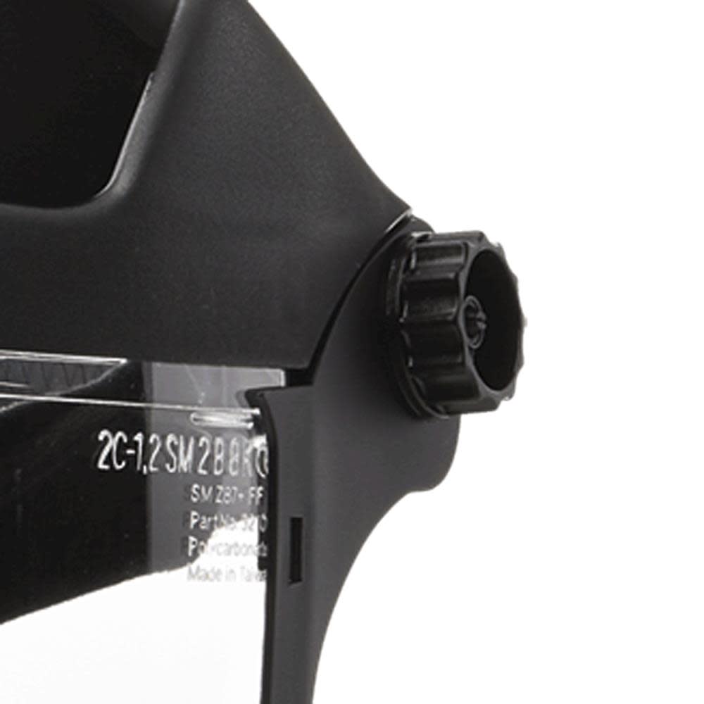 Sellstrom Multi-Purpose Single Crown Face Shield with Ratchet Headgear and Chin Guard Clear Polycarbonate Window Anti-Fog Coating Black Crown - Ascmtools