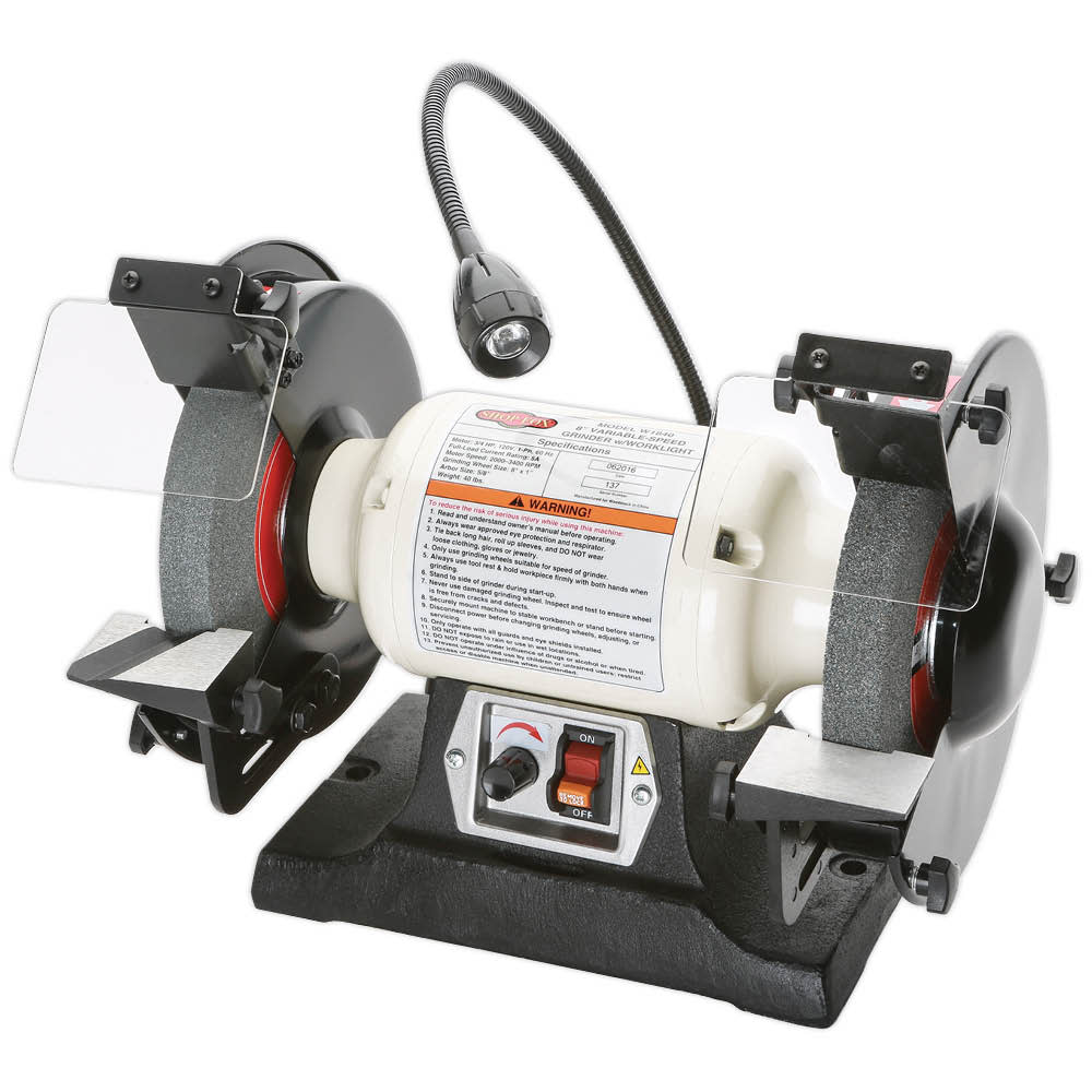 Shop Fox 8″ Variable-Speed Grinder with Work Light - Ascmtools