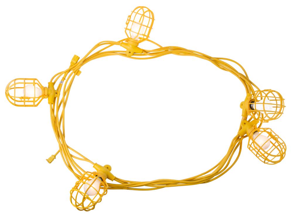 Bergen Industries 50 ft. 14/2 SJTW 5-Cage Temporary Work Light Stringer 15A Male/Female Ends Yellow - Ascmtools