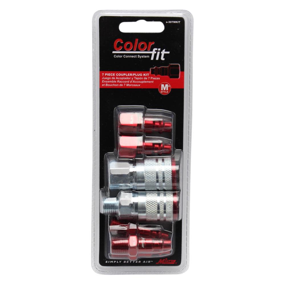 Milton ColorFit S-307MKIT Coupler & Plug Kit – (M-Style Red) – 1/4″ NPT (7-Piece) - Ascmtools