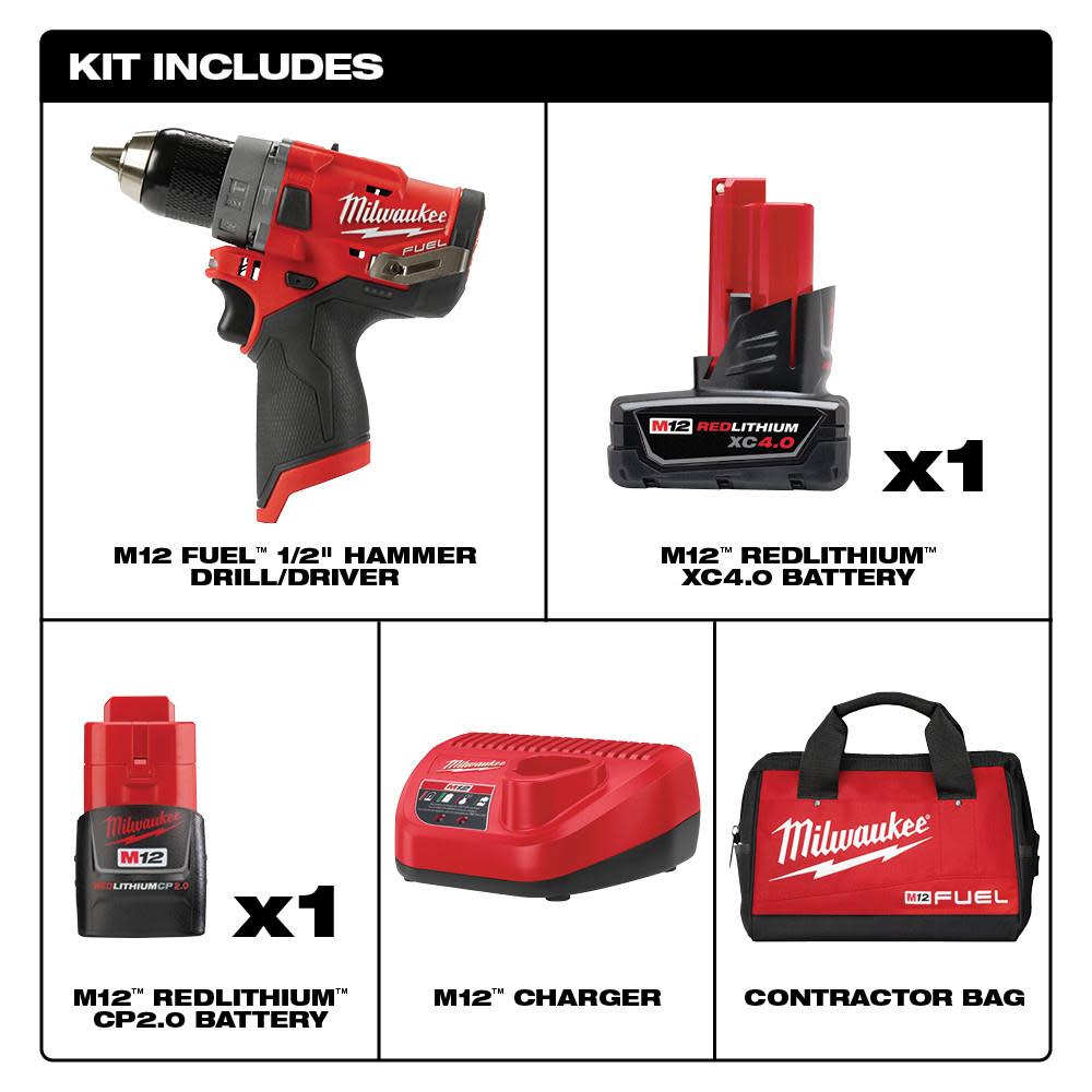 Milwaukee M12 FUEL 1/2 In. Hammer Drill Kit - Ascmtools