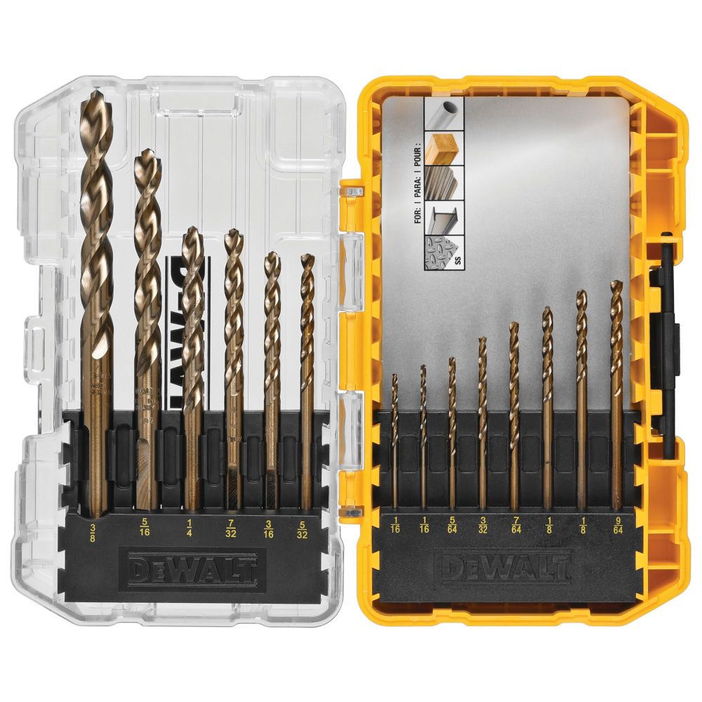 DEWALT Industrial Drill Bit Cobalt Alloy Steel Set with ToughCase+ System 14pc - Ascmtools