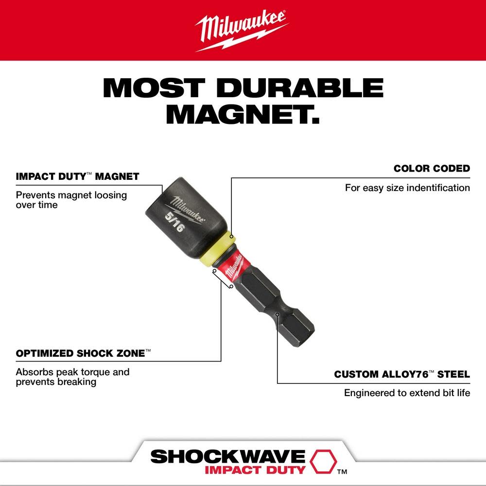 Milwaukee SHOCKWAVE Impact Duty 5/16 x 1 7/8″ Magnetic Nut Driver 10pk - Ascmtools