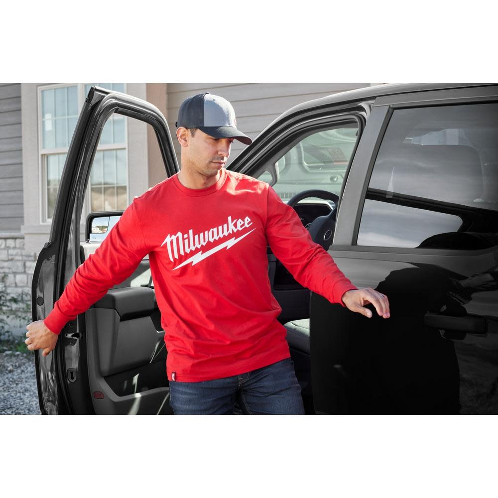 Milwaukee Heavy Duty T-Shirt Big Logo Long Sleeve Red - Ascmtools