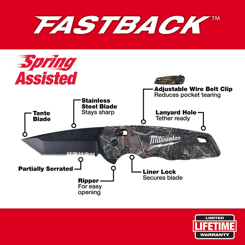Milwaukee FASTBACK Camo Spring Assisted Folding Knife - Ascmtools