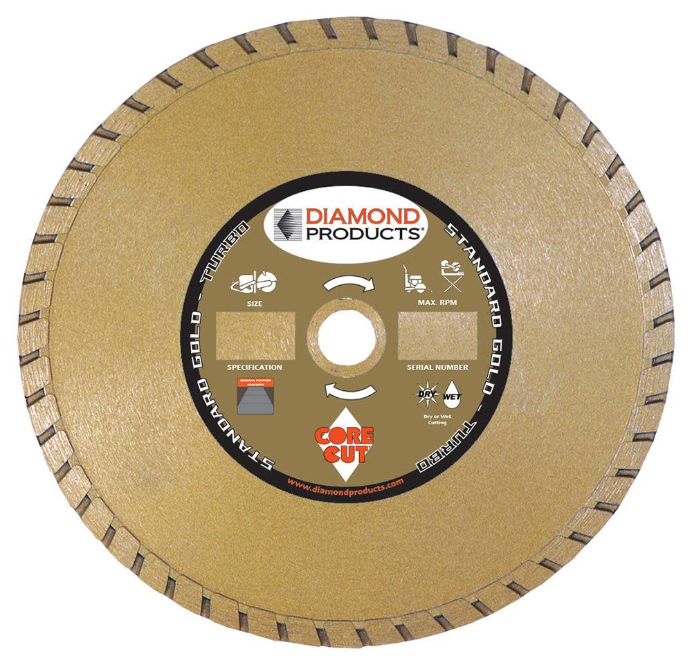 Diamond Products 4 In. x .080 In. x 7/8 In. Standard Gold Turbo Blade - Ascmtools