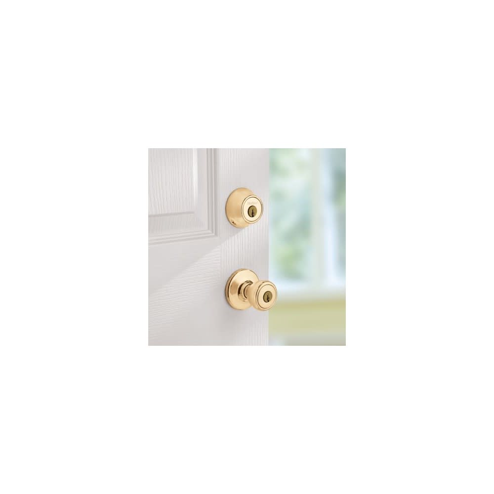 Kwikset Polished Brass Tylo Door Knob & Single Cylinder Deadbolt Set - Ascmtools